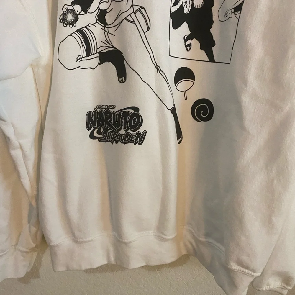 Naruto Shippuden Anime Manga Double Sided Graphic Hoodie White Sweatshirt L